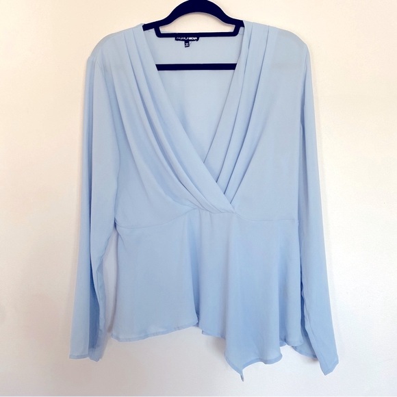Fashion Nova Sky Blue Draped V-Neck Blouse - Picture 2 of 4